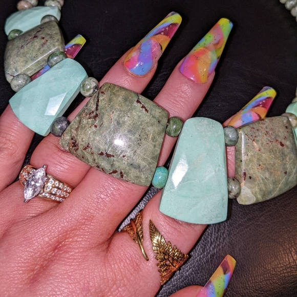 Green Opal and Variscite Gemstone Necklace Jay King - Picture 5 of 12